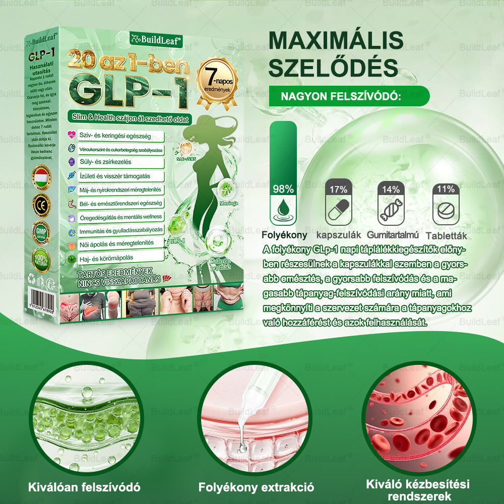 đHivatalos ĂĄruhĂĄz | BuildLeaf GLP-1 20 az 1-ben KarcsĂșsĂtĂł Ă©s egĂ©szsĂ©ges szĂĄjon ĂĄt szedhetĆ folyadĂ©k (naponta egyszer, 7 napon belĂŒl hat) â
TĂĄmogatja a testsĂșlyt Ă©s a nĆk egĂ©szsĂ©gĂ©t, miközben feszesĂti a bĆrt Ă©s fokozza a vitalitĂĄst