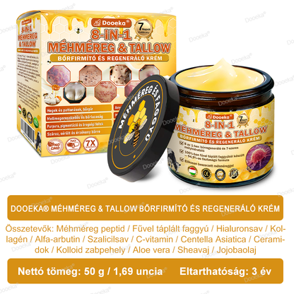 💛Dooeka® 𝟖-𝐈𝐧-𝟏 Méhméreg & Tallow Bőrfirmító és Regeneráló Krém(7 napon belül hatékony) Méhméreg + Tallow · 7X Mélyhidratálás, célozza meg a ráncokat, megereszkedést, striákat, sötét foltokat, purpurát, gyulladásokat és még sok mást.