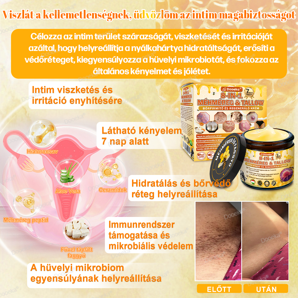 💛Dooeka® 𝟖-𝐈𝐧-𝟏 Méhméreg & Tallow Bőrfirmító és Regeneráló Krém(7 napon belül hatékony) Méhméreg + Tallow · 7X Mélyhidratálás, célozza meg a ráncokat, megereszkedést, striákat, sötét foltokat, purpurát, gyulladásokat és még sok mást.